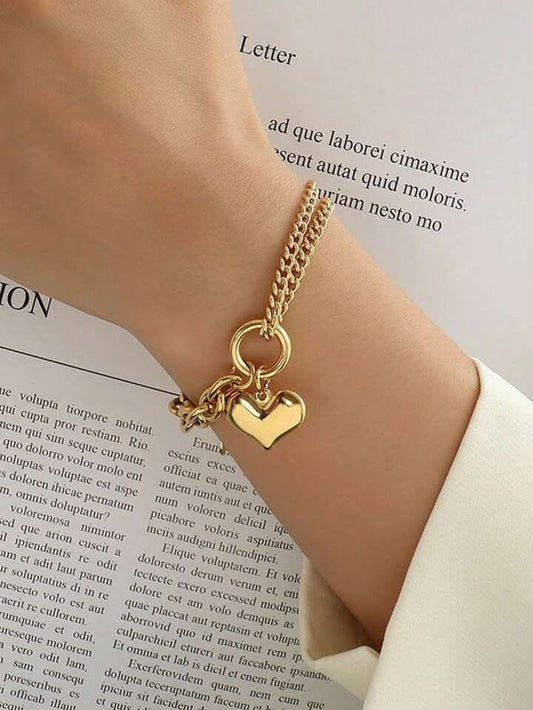 Double Layer Chain Heart Charm Bracelet