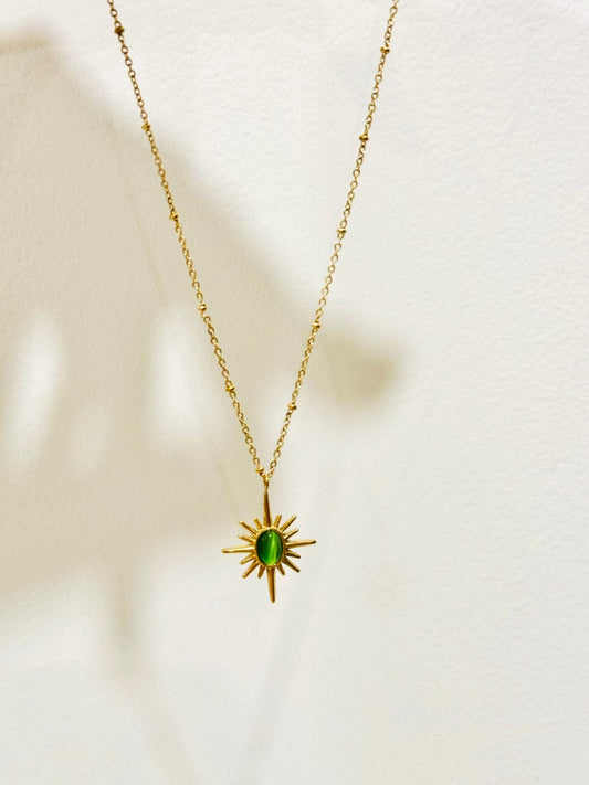 Green Stone Galaxy Star Necklace