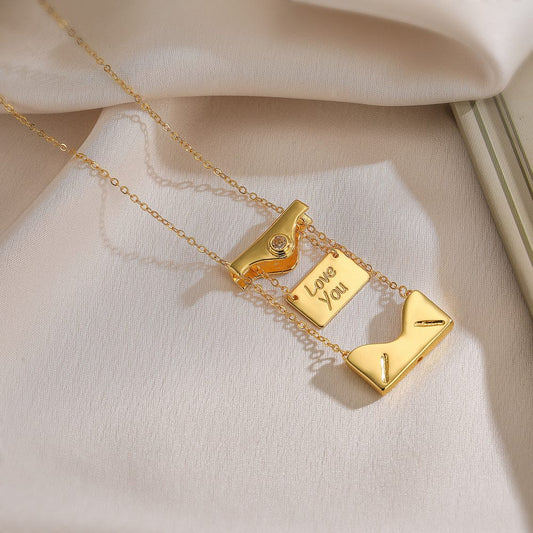 I Love you Secret Message Envelope Necklace